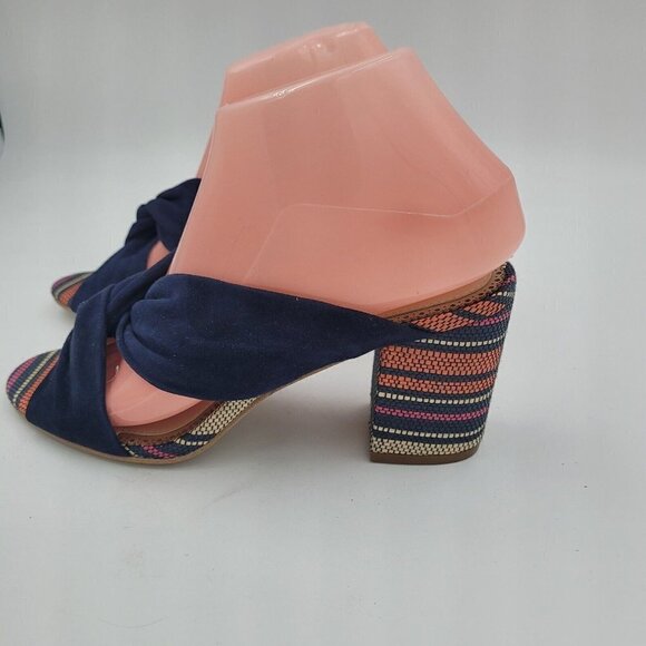 1901 Dasha Sandal Blue Leather Striped Block Heel Peep Toe Women's Size 7M - Picture 5 of 11